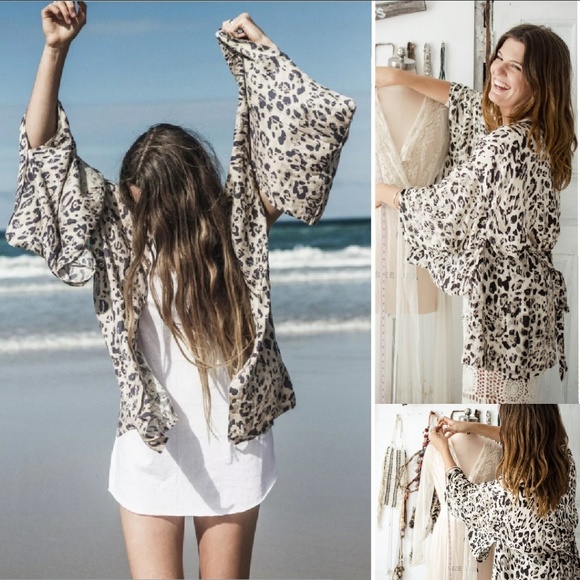 Spell designs wild ones short kimono robe leopard - Picture 7 of 13